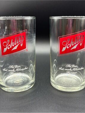 Vintage Americana Schlitz Beer Glass Tavern  Man Cave Retro Bar Decor Set Of 2
